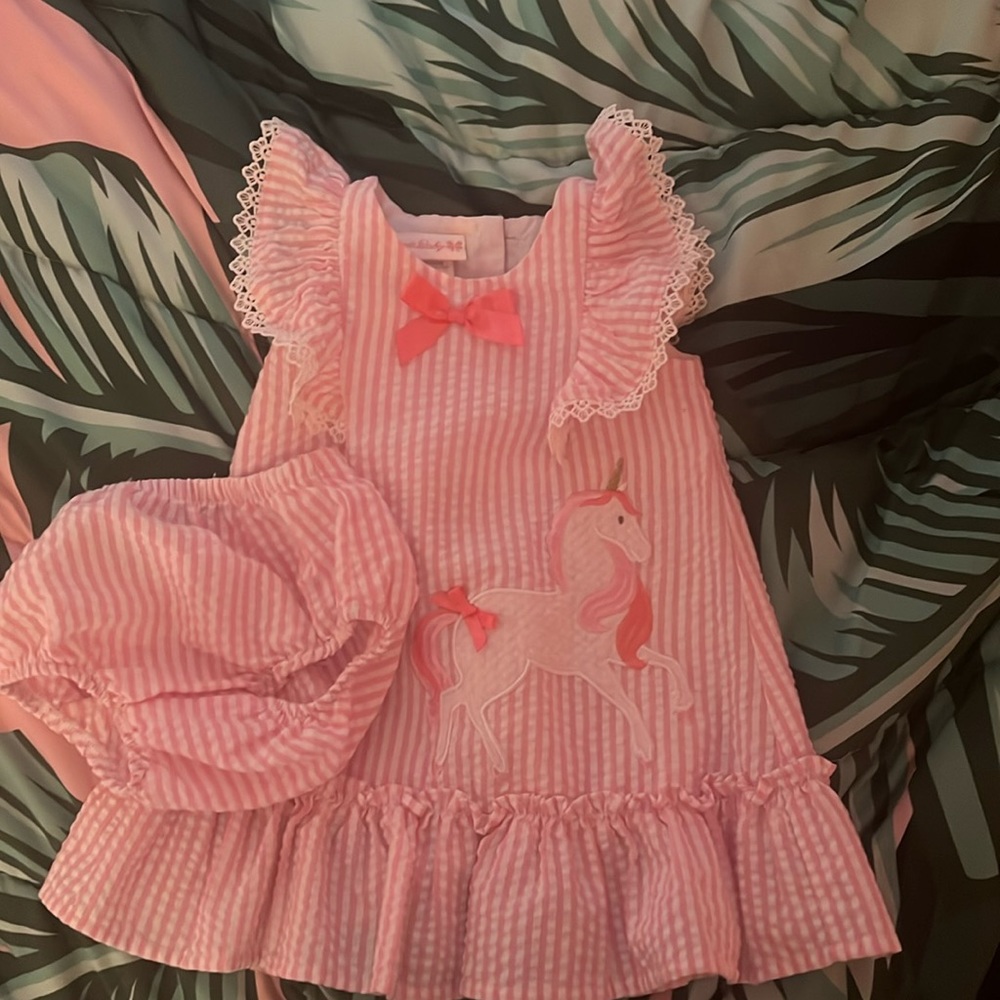 Bonnie baby dress with adorable unicorn